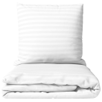 Bedding Set „White Stripes“. Patterned bedding sets, 140x200 cm, 150x200 cm, 160x200 cm, 180x200 cm, 200x200 cm, 200x220 cm. White bedding set with subtle stripes, adding a touch of elegance and texture to the bedroom.