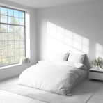 Bedding Set „White Stripes“. Patterned bedding sets, 140x200 cm, 150x200 cm, 160x200 cm, 180x200 cm, 200x200 cm, 200x220 cm. Classic white bedding set featuring a minimalist stripe design for a timeless and fresh appeal.