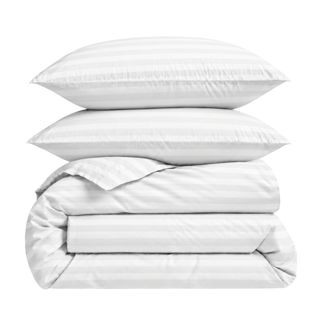 Bedding Set „White Stripes“. Patterned bedding sets, 140x200 cm, 150x200 cm, 160x200 cm, 180x200 cm, 200x200 cm, 200x220 cm. White bedding set with subtle stripes, adding a touch of elegance and texture to the bedroom. Bedding Set „White Stripes“. Patterned bedding sets, 140x200 cm, 150x200 cm, 160x200 cm, 180x200 cm, 200x200 cm, 200x220 cm. White bedding set with subtle stripes, adding a touch of elegance and texture to the bedroom.
