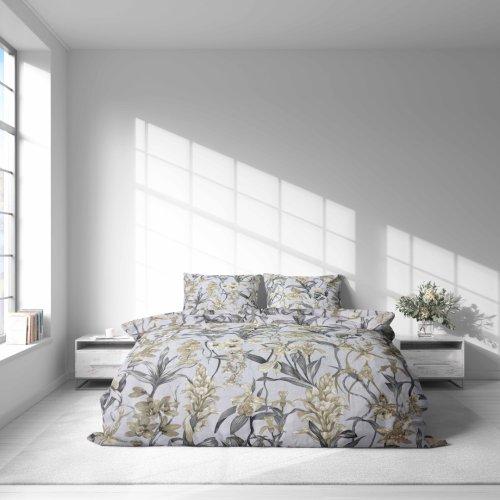 Bedding Set „Wildings“. Bedding sets 155x200, 140x200 cm, 150x200 cm, 160x200 cm, 180x200 cm, 200x200 cm, 200x220 cm, 220x240 cm. Blue-tinted bedding set with pronounced botanical outlines