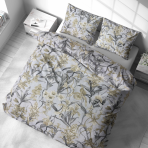 Bedding Set „Wildings“. Bedding sets 155x200, 140x200 cm, 150x200 cm, 160x200 cm, 180x200 cm, 200x200 cm, 200x220 cm, 220x240 cm. Bedding set on a soft blue background with grey-yellow blossoms