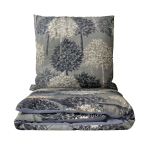 Bedding Set „Woodland“. Patterned bedding sets, 140x200 cm, 200x200 cm, 200x220 cm. Bedding set in rich blue and gray with botanical patterns.