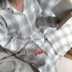 Pyjamas „Grey checks“, S/M, L, XL. Soft cotton terry pajama in a calm solid-color design