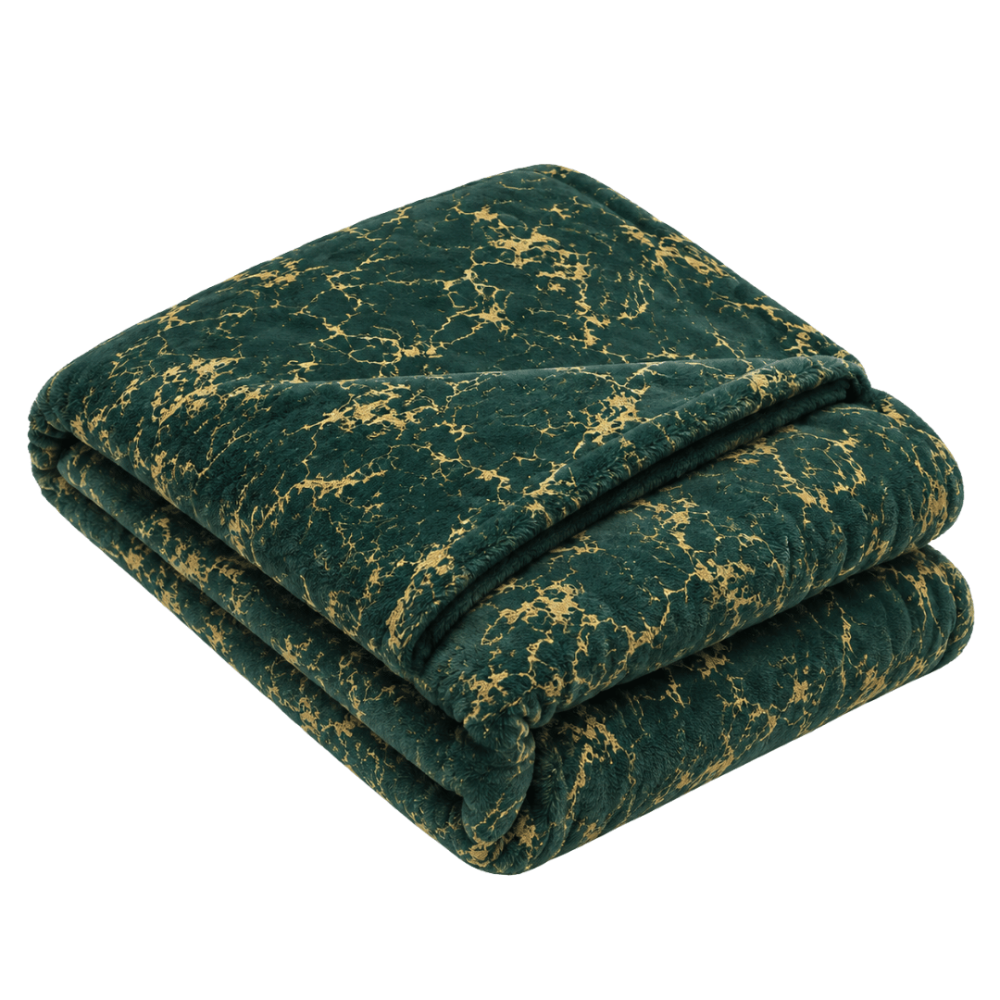 Blanket „Gilded Green fleece blanket“. Blankets, 200x220 cm. Dark green throw with a striking golden marble vein pattern. Blanket „Gilded Green fleece blanket“. Blankets, 200x220 cm. Dark green throw with a striking golden marble vein pattern.