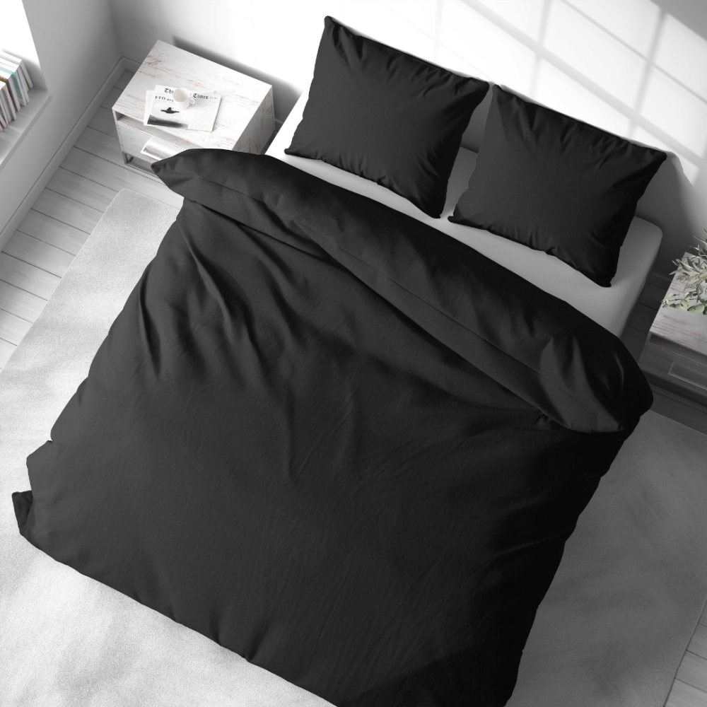 Plush Bedding Set “Minky Black”. Black bedding sets, 200x220 cm. Soft and warm black plush bedding set for modern interiors.
