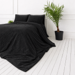 Plush Bedding Set “Minky Black”. Plush Bedding, 200x220 cm. Dark, solid black plush bedding set with a sleek look.