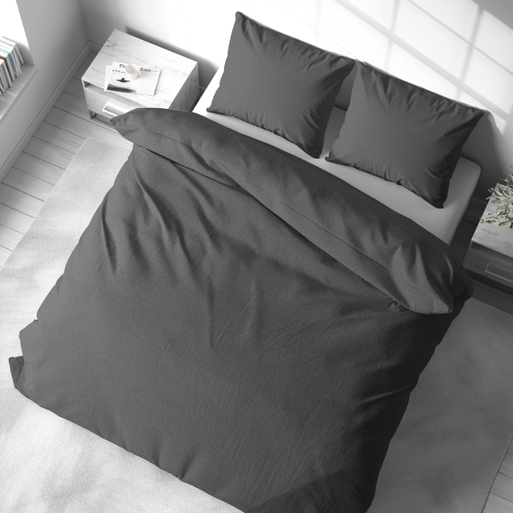 Plush Bedding Set “Minky Dark Grey”. Gray bedding sets, 200x220 cm. Luxurious dark grey plush bedding set with a soft velvet-like texture.