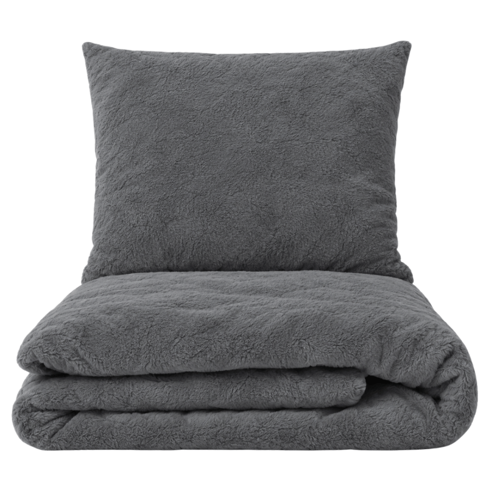 Plush Bedding Set “Minky Dark Grey”. Plush Bedding, 200x220 cm. Dark grey plush bedding set for a cozy and elegant atmosphere. Plush Bedding Set “Minky Dark Grey”. Plush Bedding, 200x220 cm. Dark grey plush bedding set for a cozy and elegant atmosphere.
