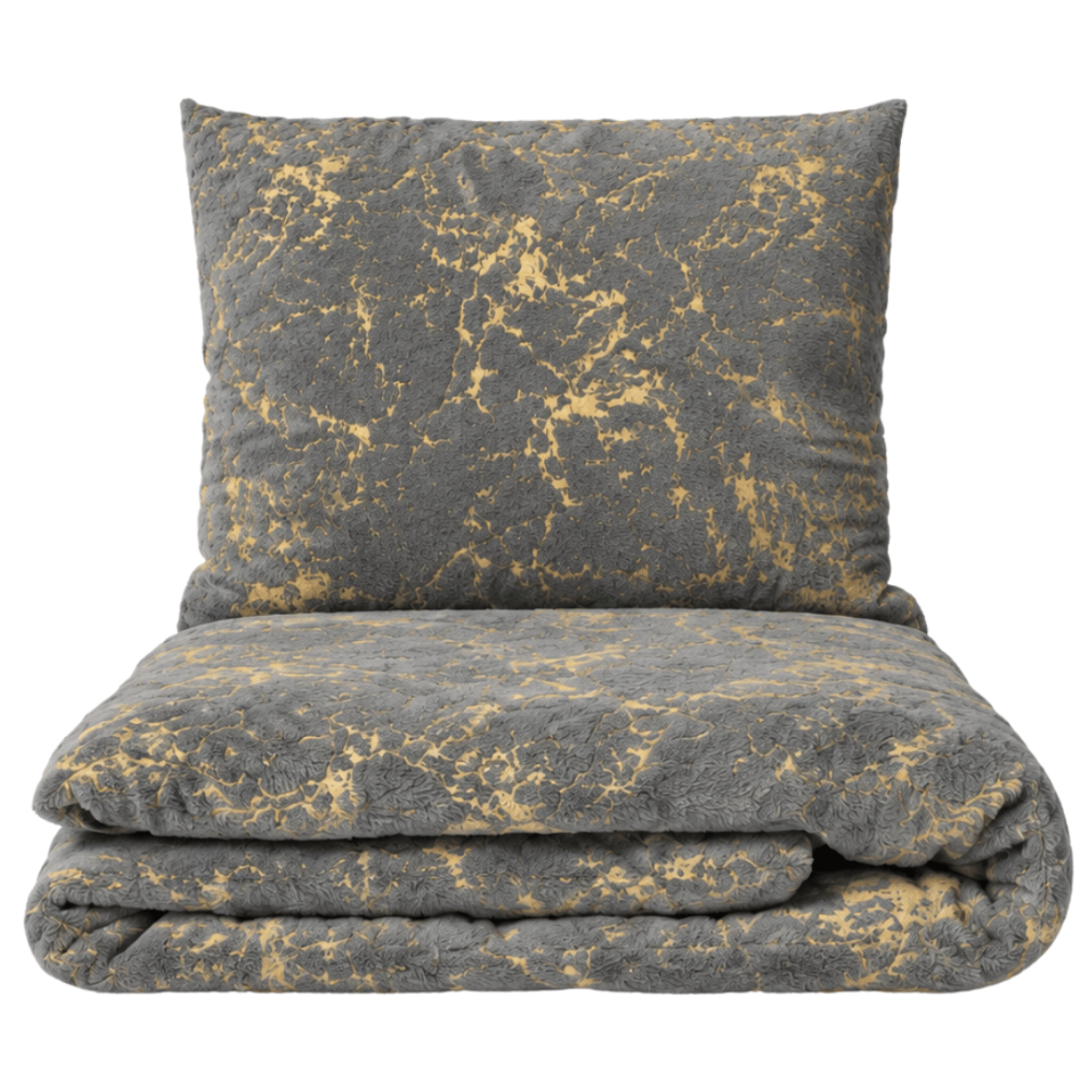 Plush Bedding Set “Minky Gilded Grey”. Plush Bedding, 200x220 cm. Grey bedding set with a striking golden marble vein pattern. Plush Bedding Set “Minky Gilded Grey”. Plush Bedding, 200x220 cm. Grey bedding set with a striking golden marble vein pattern.