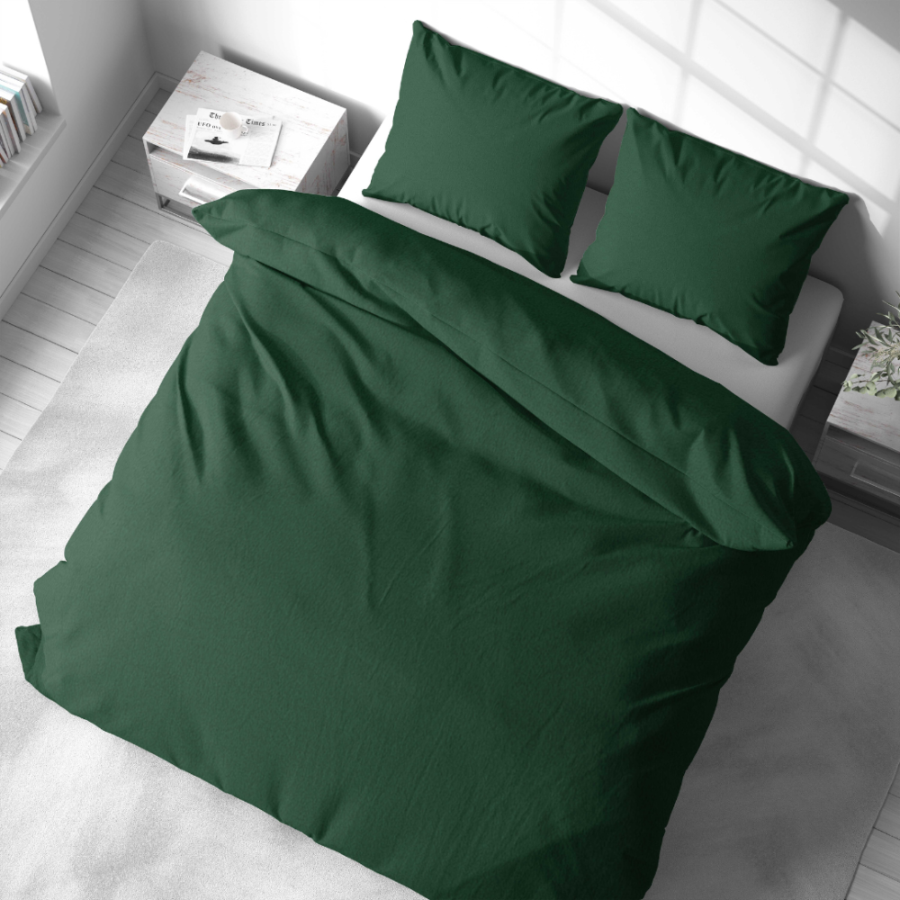 Plush Bedding Set “Minky Mossy”. Green bedding set, 200x220 cm. Dark green plush bedding set perfect for modern interiors.