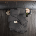 Premium Sateen Bedding Set „Anthracite“. Gray bedding sets, 140x200 cm, 200x200 cm, 200x220 cm. Luxurious dark gray satin bedding set.