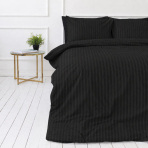 Premium Sateen Bedding Set „Black Stripe Sateen“. Mako cotton sateen bedding, 140x200 cm, 200x200 cm. Black cotton set with subtle stripes.