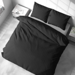 Premium Sateen Bedding Set „Black Stripe Satin“. Bedding sets 135x200, 140x200 cm, 200x200 cm. Classic black bedding with thin vertical stripes.