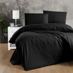 Premium Sateen Bedding Set „Black Stripe“. Patterned bedding sets, 140x200 cm, 200x200 cm, 200x220 cm. Black bedding set with stylish linear pattern for modern elegance.
