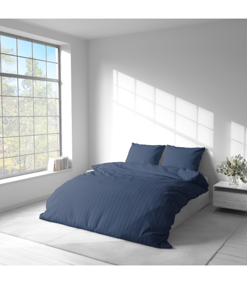 Premium Sateen Bedding Set „Blue Stripe Satin“. Satin bedding sets