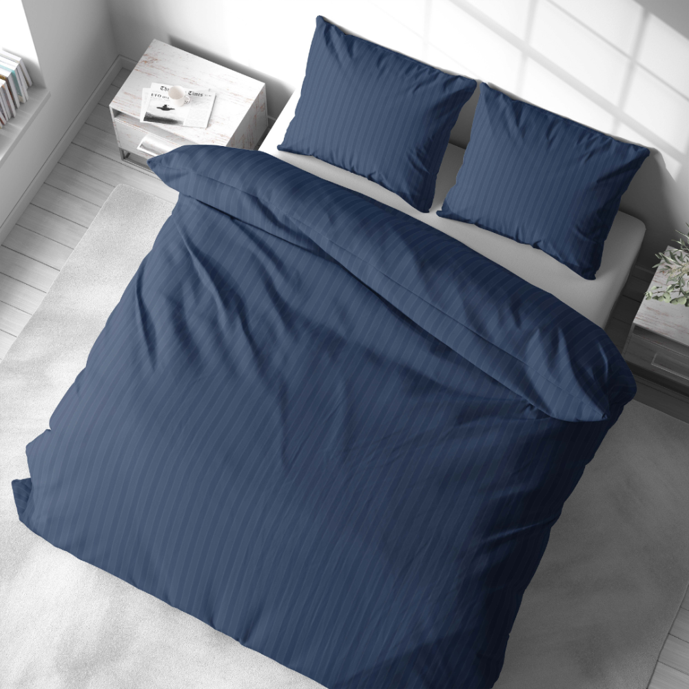 Premium Sateen Bedding Set „Blue Stripe Satin“. Bedding sets 135x200, 140x200 cm, 180x200 cm, 200x200 cm. Luxurious striped bedding set in intense blue color.