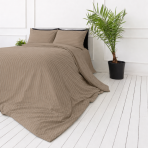 Premium Sateen Bedding Set „Brandy Stripe Sateen“. Bedding sets 150x200, 140x200 cm, 150x200 cm, 160x200 cm, 180x200 cm, 200x200 cm, 200x220 cm, 220x240 cm. Warm brown bedding set with an elegant striped surface