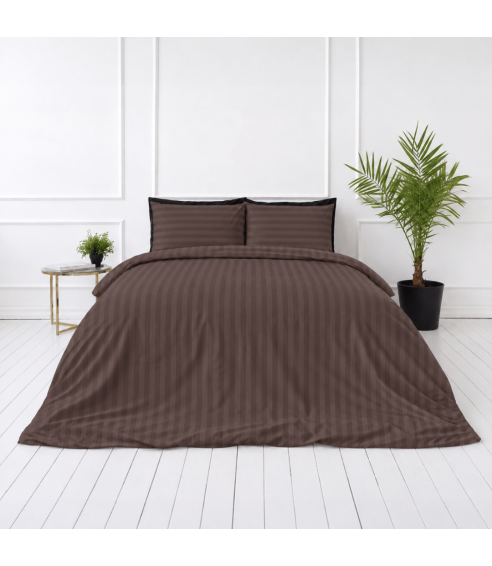 Premium Sateen Bedding Set „Brown Stripe Sateen“. Satin bedding sets