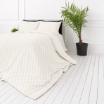 Premium Sateen Bedding Set „Snow White Stripe Sateen“. Mako cotton sateen bedding, 140x200 cm, 150x200 cm, 160x200 cm, 180x200 cm, 200x200 cm, 200x220 cm, 220x240 cm. Cream white duvet cover with vertical stripes.