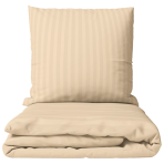 Premium Sateen Bedding Set „Champagne Stripe Sateen“. Bedding sets 150x200, 140x200 cm, 150x200 cm, 160x200 cm, 180x200 cm, 200x200 cm, 200x220 cm, 220x240 cm. Creamy sand-colored bedding set with a subtle stripe pattern