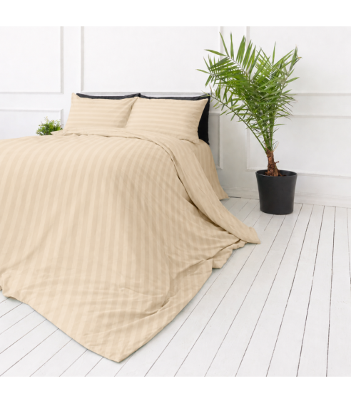Premium Sateen Bedding Set „Champagne Stripe Sateen“. Satin bedding sets