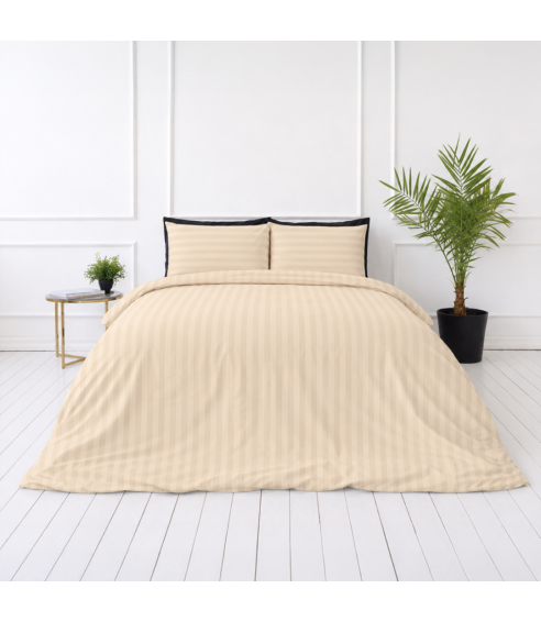 Premium Sateen Bedding Set „Champagne Stripe Sateen“. Satin bedding sets