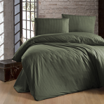 Premium Sateen Bedding Set „Dark Green Stripe“. Green bedding set, 140x200 cm, 200x200 cm, 200x220 cm. Dark green bedding set with sleek linear pattern for a sophisticated look.