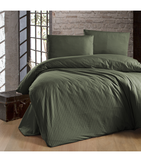 Premium Sateen Bedding Set „Dark Green Stripe“. Satin bedding sets