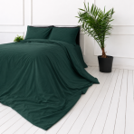 Premium Sateen Bedding Set „Dark green sateen“. Mako cotton sateen bedding, 140x200 cm, 150x200 cm, 160x200 cm, 180x200 cm, 200x200 cm, 200x220 cm, 220x240 cm. Comfortable dark green satin bedding set.