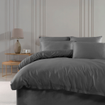 Premium Sateen Bedding Set „Dark Grey satin“. Bedding sets 135x200, 140x200 cm, 200x200 cm, 200x220 cm. Dark grey bedding set, offering a sleek and calming design that complements various bedroom styles.