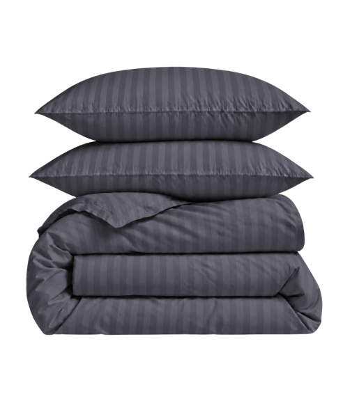 Premium Sateen Bedding Set „Dark Grey Stripe Sateen“. Satin bedding sets