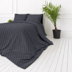 Premium Sateen Bedding Set „Dark Grey Stripe Sateen“. Mako cotton sateen bedding, 140x200 cm, 150x200 cm, 160x200 cm, 180x200 cm, 200x200 cm, 200x220 cm, 220x240 cm. Anthracite duvet cover with vertical stripes.