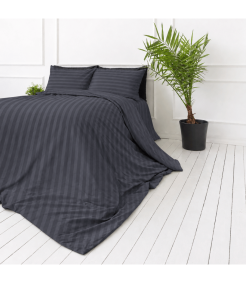Premium Sateen Bedding Set „Dark Grey Stripe Sateen“. Satin bedding sets
