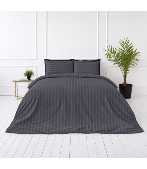 Premium Sateen Bedding Set „Dark Grey Stripe Sateen“. Satin bedding sets