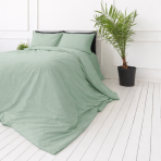 Premium Sateen Bedding Set „Eucalyptus“. Bedding sets 150x200, 100x140 cm, 140x200 cm, 150x200 cm, 160x200 cm, 180x200 cm, 200x200 cm, 200x220 cm, 220x240 cm. Pastel green solid color bedding set with subtle design
