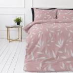 Premium Sateen Bedding Set „Flopsie“. Mako cotton sateen bedding, 140x200 cm, 150x200 cm, 160x200 cm, 180x200 cm, 200x200 cm, 200x220 cm, 220x240 cm. Soft pink bedding with white leaves and fine branches Premium Sateen Bedding Set „Flopsie“. Mako cotton sateen bedding, 140x200 cm, 150x200 cm, 160x200 cm, 180x200 cm, 200x200 cm, 200x220 cm, 220x240 cm. Soft pink bedding with white leaves and fine branches