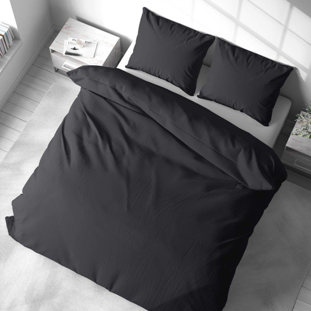 Premium Sateen Bedding Set „Graphite Satin“. Bedding sets 135x200, 140x200 cm, 200x200 cm, 200x220 cm. Classic dark gray cotton bedding set.