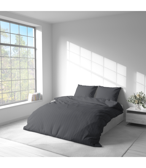 Premium Sateen Bedding Set „Graphite Stripe Satin“. Satin bedding sets