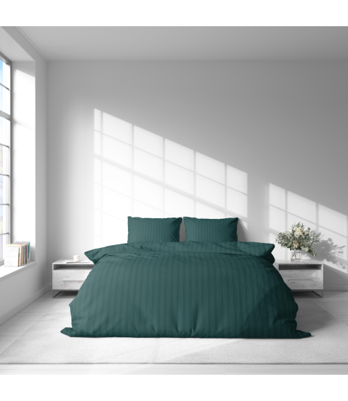 Premium Sateen Bedding Set „Green Stripe Satin“. Satin bedding sets