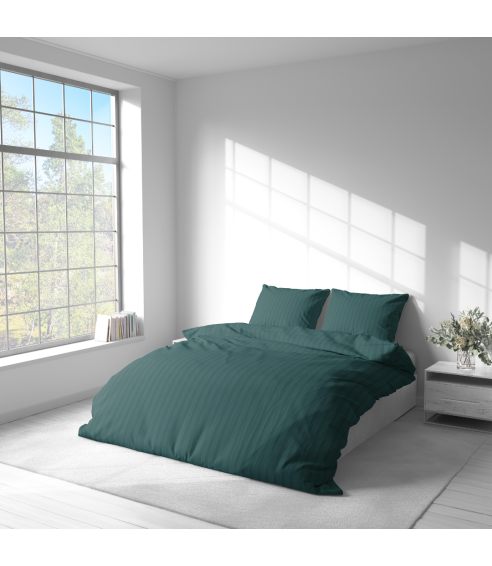 Premium Sateen Bedding Set „Green Stripe Satin“. Satin bedding sets