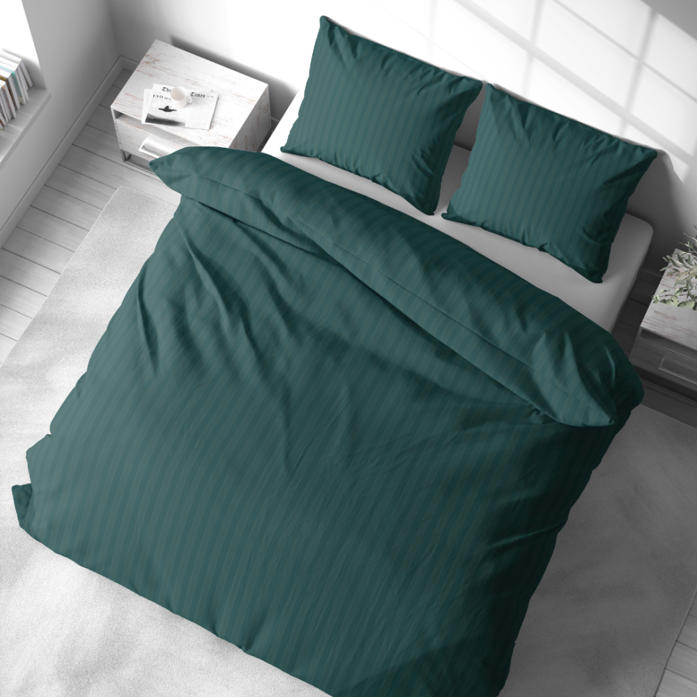 Premium Sateen Bedding Set „Green Stripe Satin“. Bedding sets 135x200, 140x200 cm, 200x200 cm