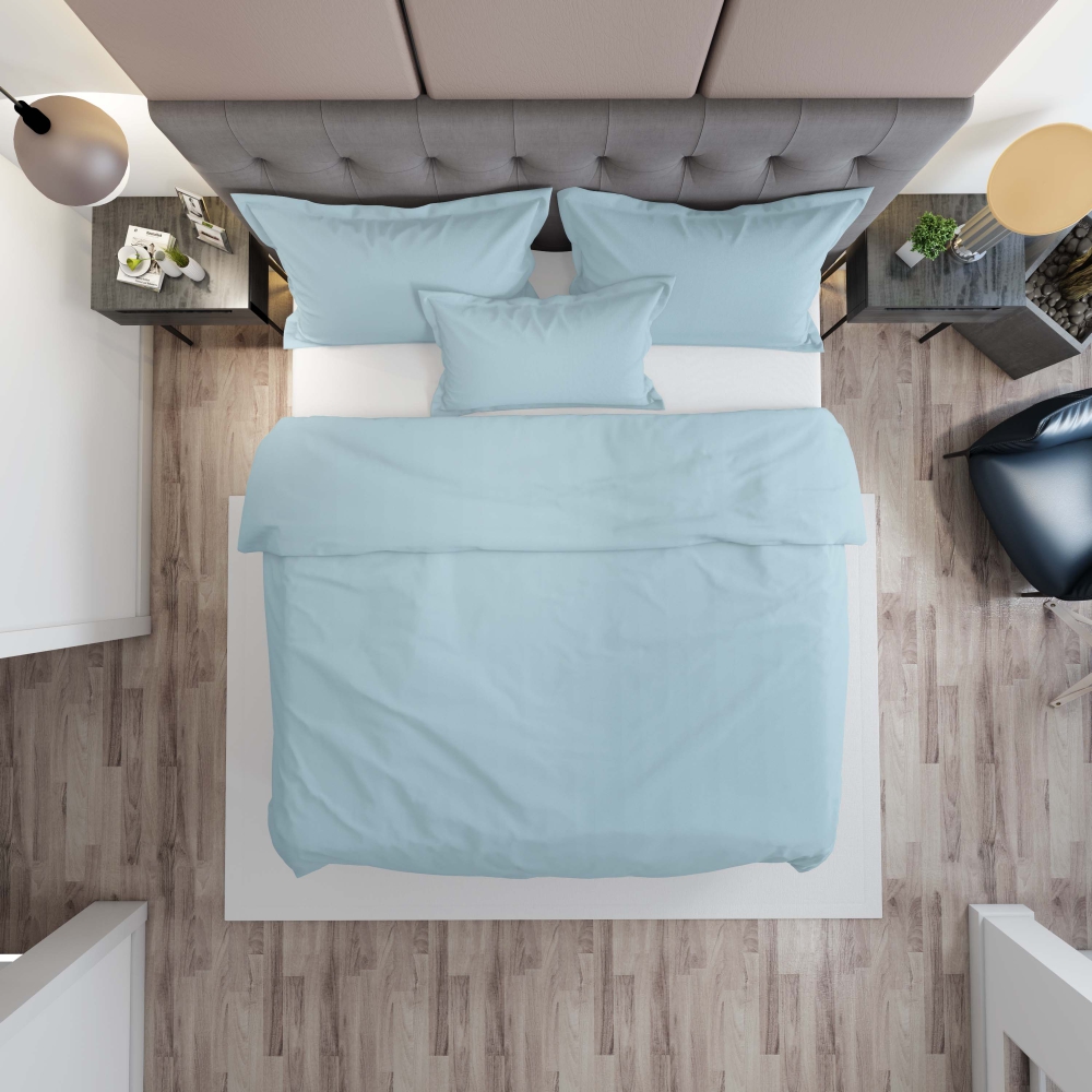 Premium Sateen Bedding Set „Ice blue“. Blue bedding sets, 200x200 cm, 200x220 cm