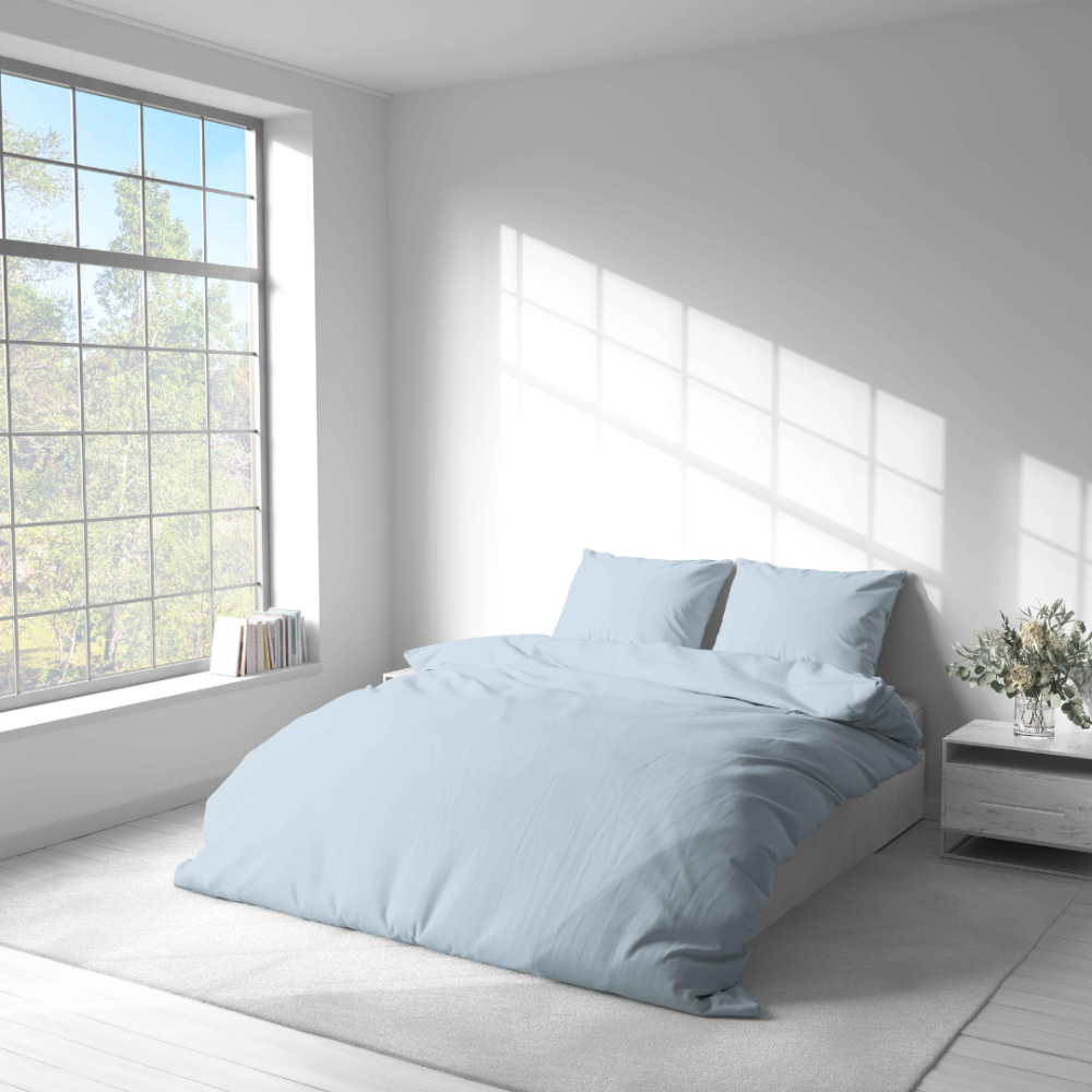 Premium Sateen Bedding Set „Light blue glow“. Bedding sets 150x200, 140x200 cm, 150x200 cm, 160x200 cm, 180x200 cm, 200x200 cm, 200x220 cm, 220x240 cm