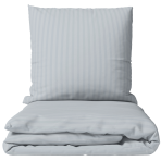Premium Sateen Bedding Set „Light Gray Stripe Satin“. Bedding sets 135x200, 140x200 cm, 200x200 cm. Light gray bedding set with subtle stripes.