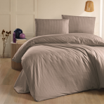 Premium Sateen Bedding Set „Mink Stripe“. Patterned bedding sets, 140x200 cm, 200x200 cm, 200x220 cm. Brownish bedding set featuring stylish linear pattern for classic charm.