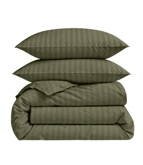 Premium Sateen Bedding Set „Moss Green Stripe Sateen“. Satin bedding sets