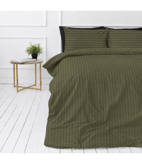 Premium Sateen Bedding Set „Moss Green Stripe Sateen“. Satin bedding sets