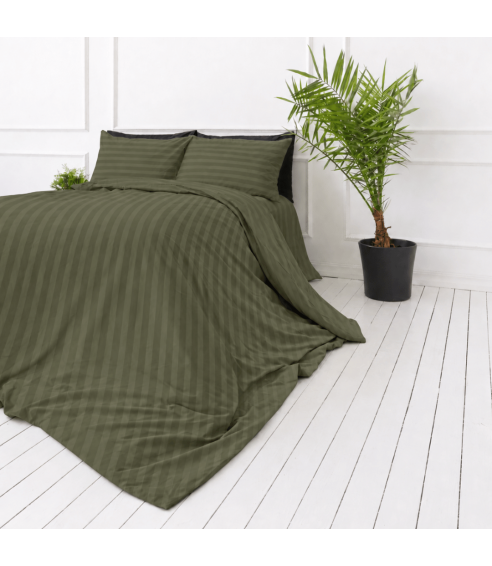 Premium Sateen Bedding Set „Moss Green Stripe Sateen“. Satin bedding sets