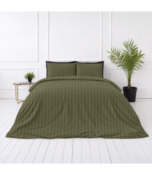 Premium Sateen Bedding Set „Moss Green Stripe Sateen“. Satin bedding sets