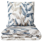 Premium Sateen Bedding Set „Painting“. Bedding sets 150x200, 140x200 cm, 150x200 cm, 160x200 cm, 180x200 cm, 200x200 cm, 200x220 cm, 220x240 cm. White bedding set with blue and sand leaf pattern Premium Sateen Bedding Set „Painting“. Bedding sets 150x200, 140x200 cm, 150x200 cm, 160x200 cm, 180x200 cm, 200x200 cm, 200x220 cm, 220x240 cm. White bedding set with blue and sand leaf pattern